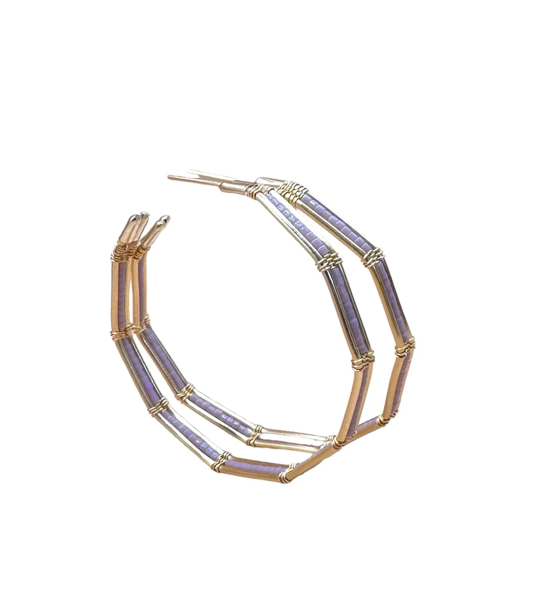 Wire and Bead Single Hoop Earrings (Rose) - Image 3