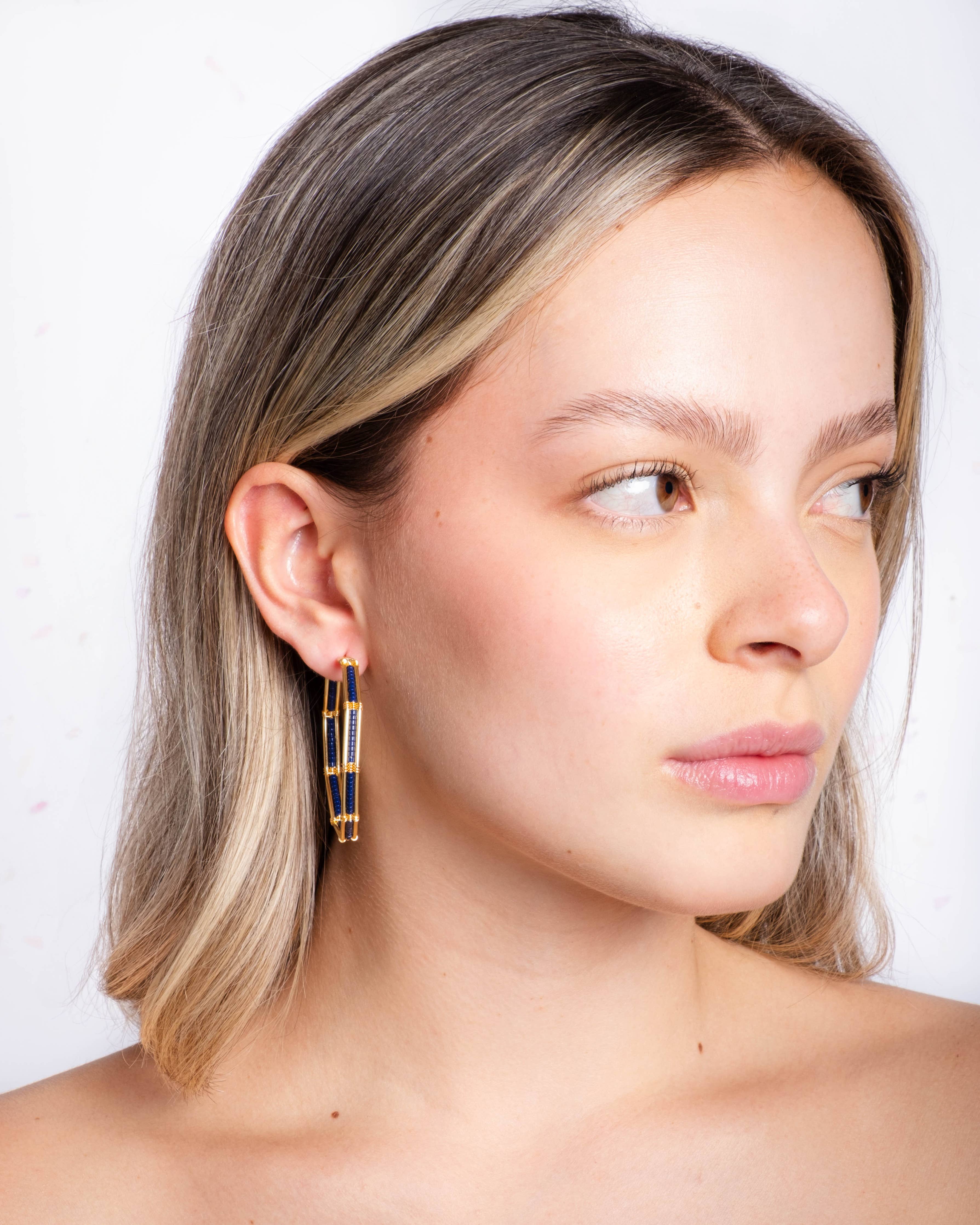 Wire and Bead Single Hoop Earrings (Rose) - Image 4